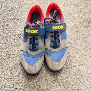 Vintage LOOK Cycling Shoes Men's Size 47 Blue Gray Velcro Strap‎ Road Bike